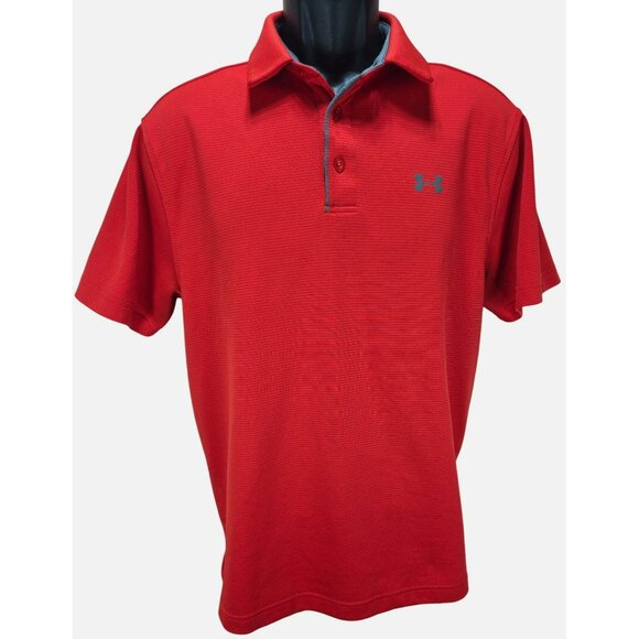 Under Armour Mens Red Polo Heatgear Medium Loose Fit - Picture 1 of 7